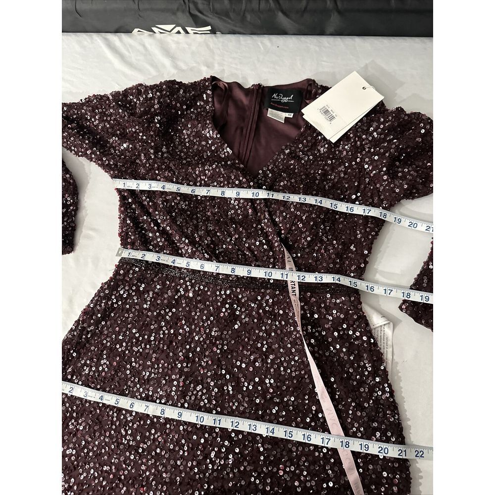 NWT Mac Duggal [ 10 ] V Neck Puff Shoulder Sequined Surplice Gown Mahogany J250‎ - Picture 5 of 15
